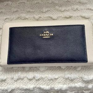 COPY - COACH Navy Blue and White Zip Around Wallet EUC